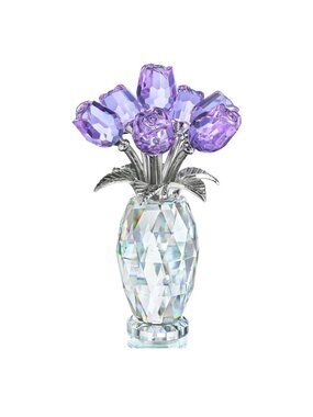 H&D Purple Crystal Rose Flower Bouquet In Clear Vase Handmade Decorative Ornamen